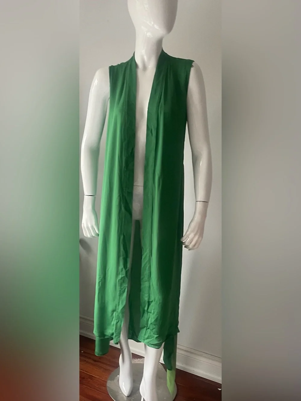 Massimo Dutti Silk Green Wrap Caftan Dress Midi Relaxed Fit Medium - Picture 4 of 8